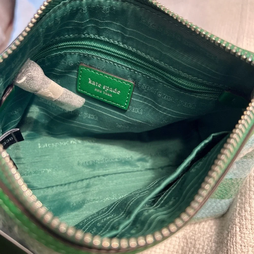 Kate Spade Green Striped Sequined Clutch/Wristlet - Picture 6 of 9